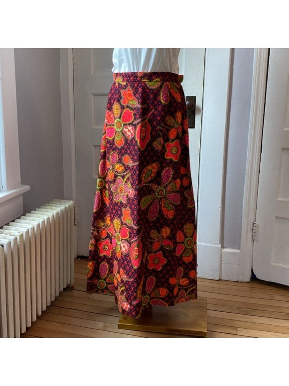 Vintage Malbe Floral Neon Mod Maxi Skirt, Size 15/16